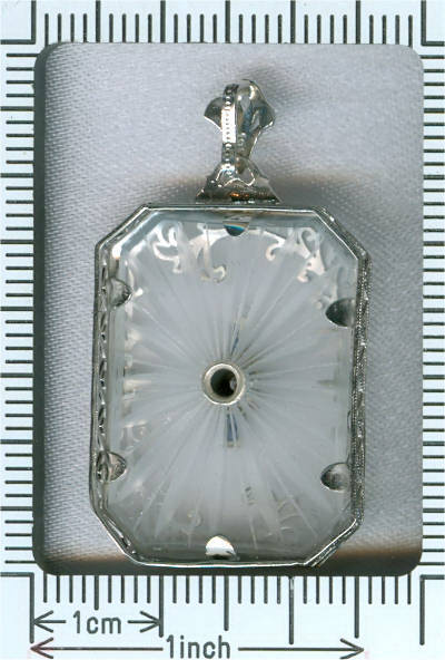 Elegant rock crystal, diamond and sapphire Edwardian filigree white gold pendant (image 3 of 4)